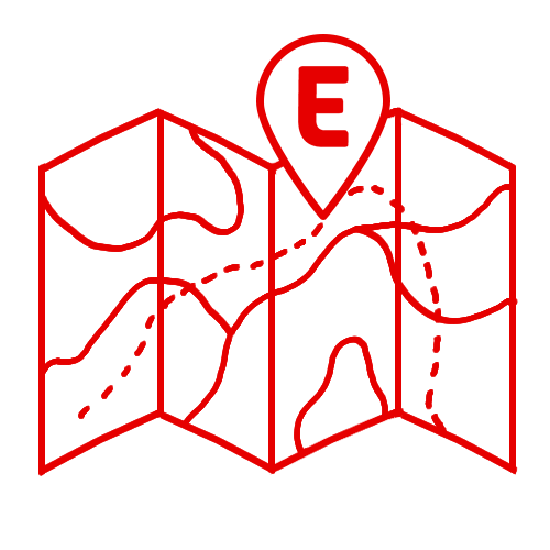 Illustration partially folded map, with Eater logomark on a map point